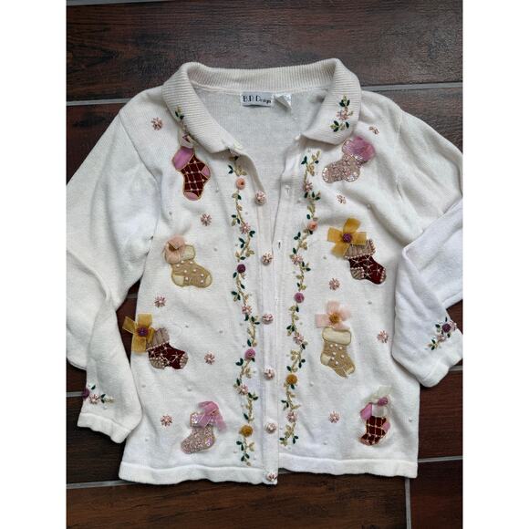 Vintage BP Design Embellished Christmas Stocking Cardigan – Women’s Medium - Picture 1 of 9